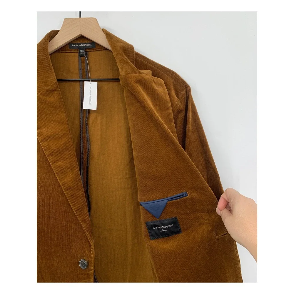Banana Republic Corduroy Blazer Jacket Mens 48R Brown Unstructured Fall NEW